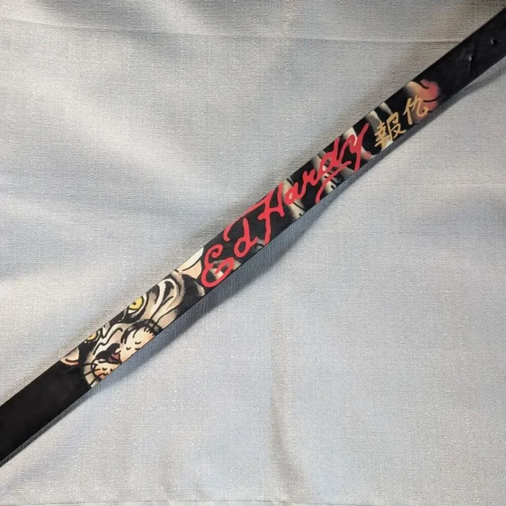 Ed Hardy Reversible Panther Tattoo Print Faux Leather Belt Men's 36 NEW!